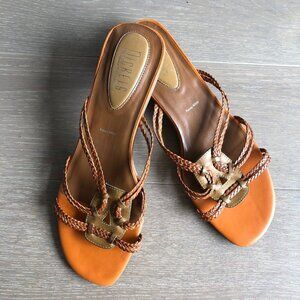 Nickels Soft Poron 4000 Leather Sandals w Braided Design Orange Olive Tan